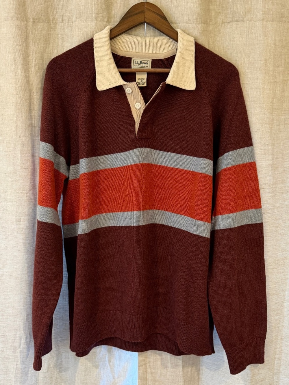 Vintage LL Bean Men's Cotton Cashmere Sweater Rugby Polo Striped
